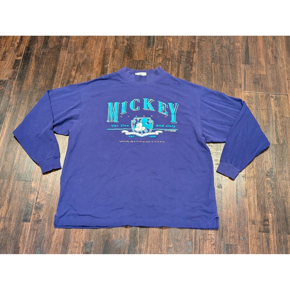 Vintage Genus Mickey Mouse Walt Disney Long Sleeve Mens XL Purple Made USA 90s